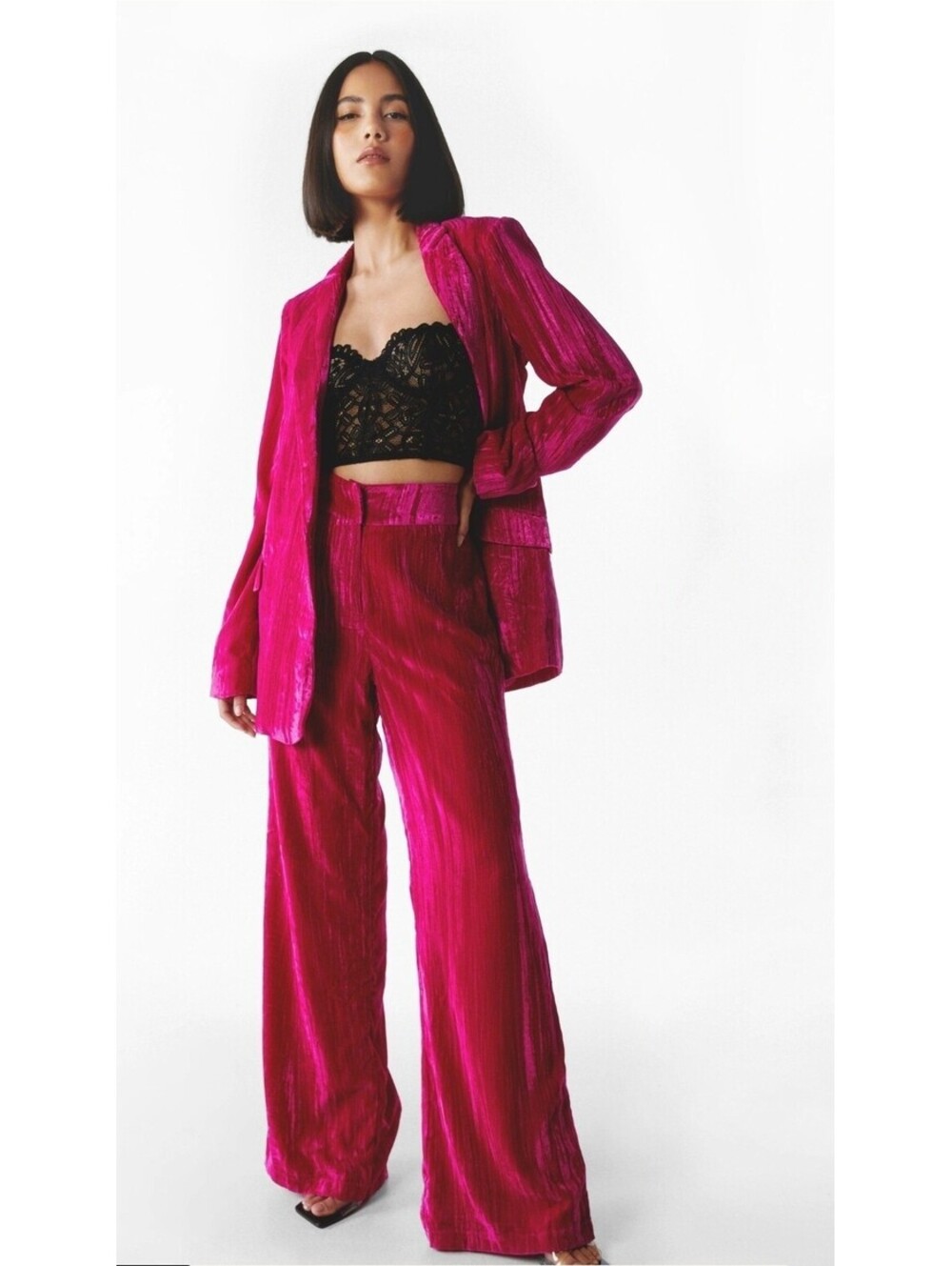 Nasty Gal Magenta crushed velvet Wide-Leg Pants  Women's Size 4